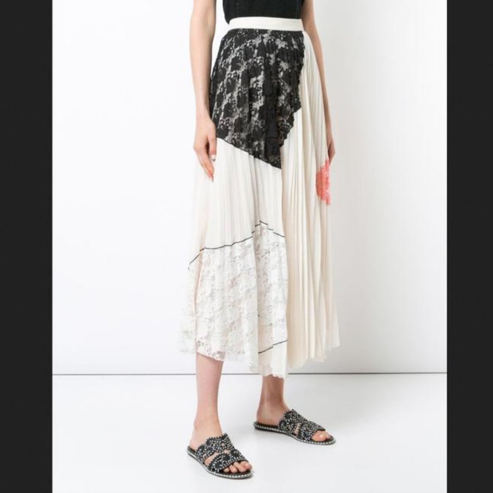 NWT Auc 10 Crosby Derek Lam Sandstone Pleated Lace Inserts Skirt - Picture 6 of 11